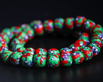 Recycled glass beads, multicolored round beads, West African beads, Ghana beads, artisanal beads, ethnic beads