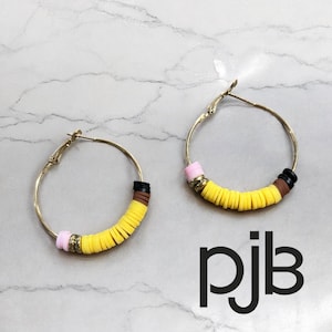 Teacher Pencil Earrings: Polymer Clay Heishi Bead Hoops