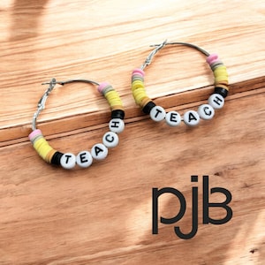 Teacher Pencil Earrings: Polymer Clay Heishi Bead Hoops