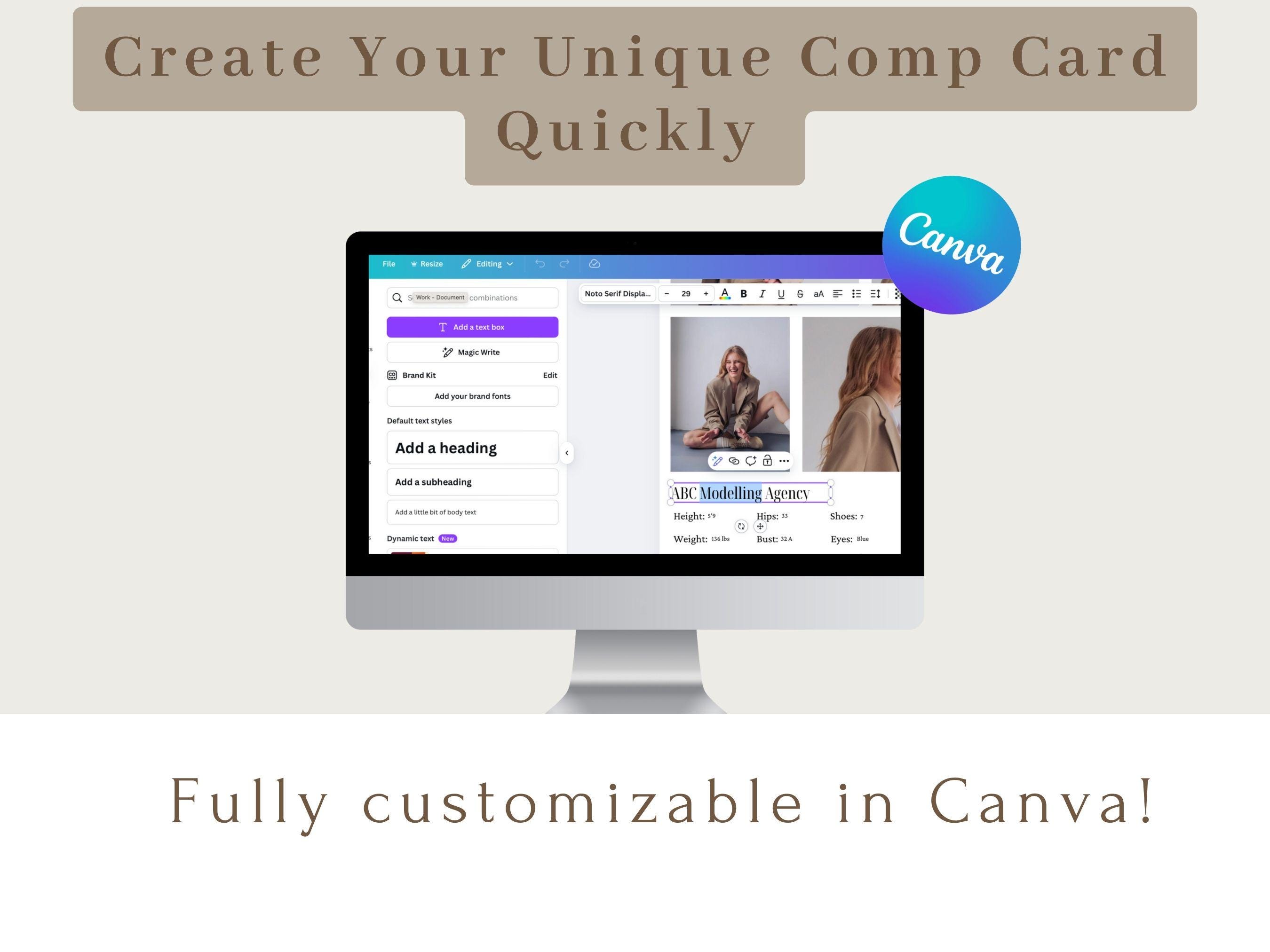 Editable Model Comp Card Template: Canva Modeling Zed Card (digital ...