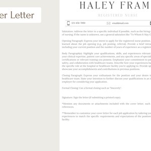 K&ouml;nnte beinhalten: Eine Vorlage f&uuml;r ein Anschreiben f&uuml;r eine examinierte Krankenschwester namens Haley Frame. Das Dokument enth&auml;lt Abschnitte f&uuml;r Anrede, Einleitungs- und Schlussparagraphen sowie Hauptabs&auml;tze. Kontaktinformationen umfassen eine Telefonnummer, E-Mail und ein LinkedIn-Profil.