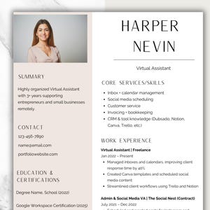 Virtual Assistant Resume Template: Editable Canva CV, Cover Letter & Business Card (Instant Download)