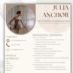 Performer Resume Template: Editable Cover Letter & Business Card (Canva)