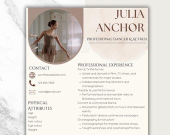 Performer Resume Template: Editable Cover Letter & Business Card (Canva)