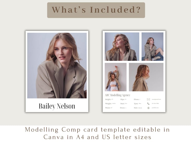 Quick Modelling Card Editable Model Comp Card Template: Canva Modeling Zed Card (digital ...