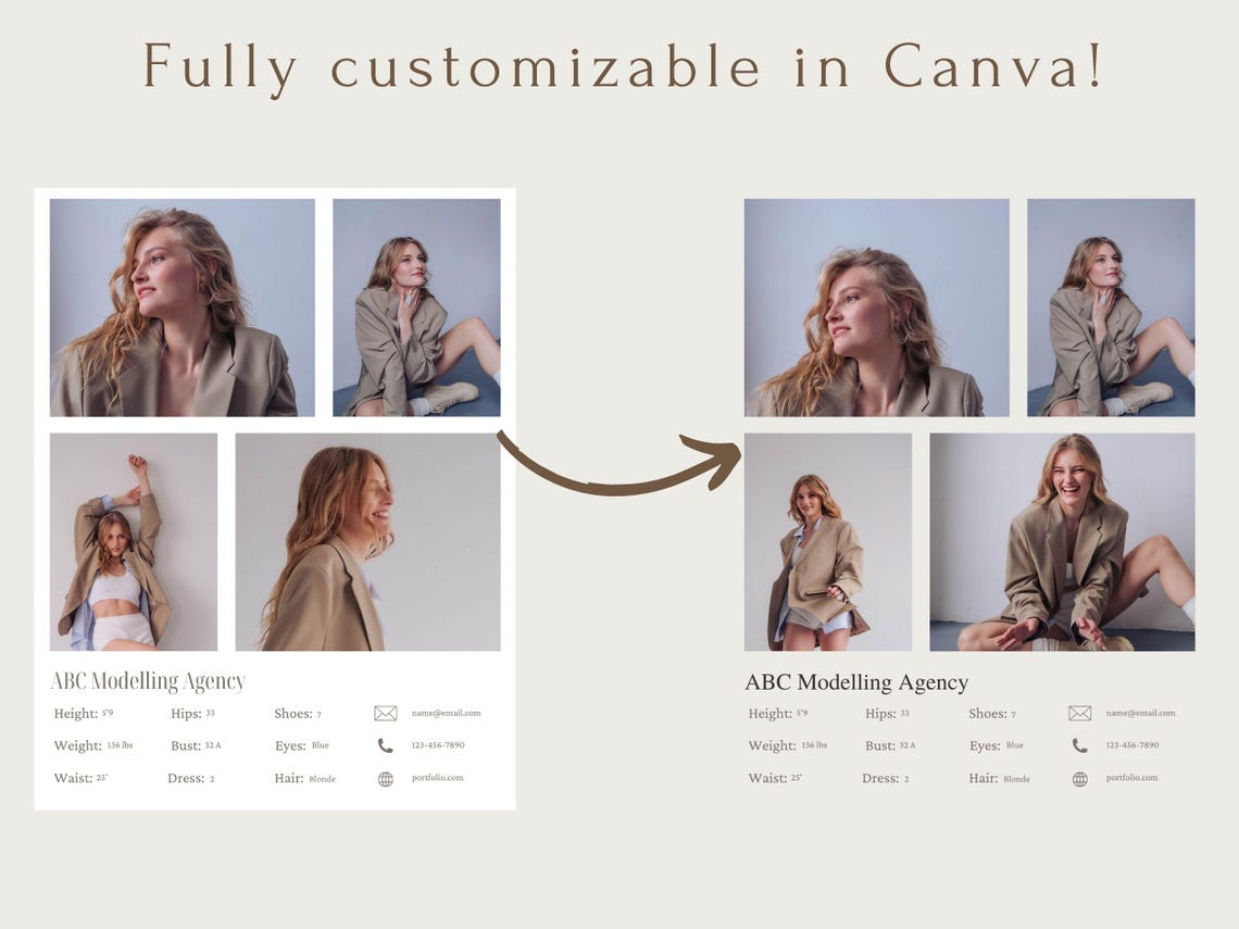 Editable Model Comp Card Template: Canva Modeling Zed Card (digital ...