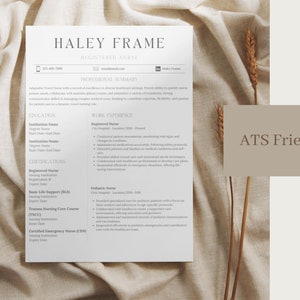 Plantilla de currículum y carta de presentación personalizable con ejemplos para enfermera de viaje. Compatible con ATS. Editar en Canva. CV editable de 1 y 2 páginas.