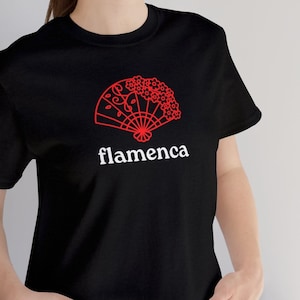 Flamenco Fan Abanico with flowers - Flamenca t- shirt - Camiseta- Flamenco Dancer - Guajira - Spanish Music - Dancer gift - Bailaora regalo