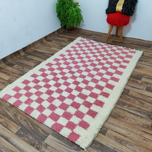 Custom Moroccan checkered rug, Moroccan Berber checkered rug, Checkered area rug -Checkerboard Rug -beniourain rug, Soft Colored Rug