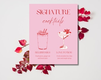 Girls Night Drink Sign Template, Hen Night Drink Menu, Bridal Shower Cocktails, Bar Sign Menu, Instant Download, Mocktail