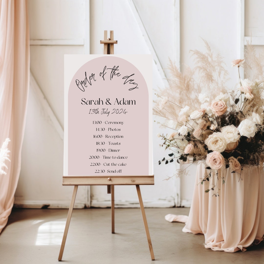 Minimalist Arch Order of the Day A2 Sign, Editable Wedding Welcome Sign ...