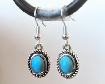 Nickel Free Dangling Teal Oval Earrings
