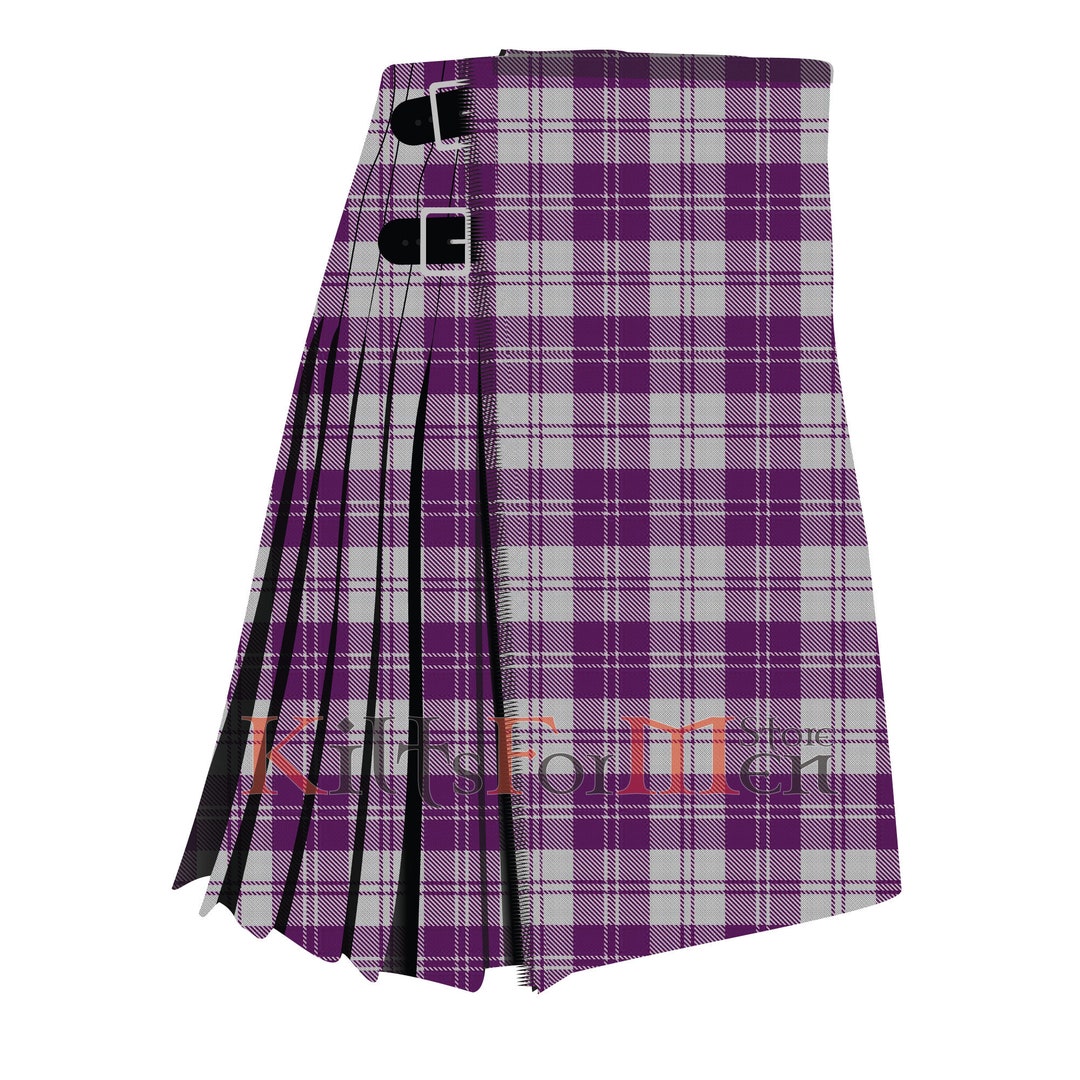 Heavy Cotton Hybrid Kilt Purple Color With Tartan