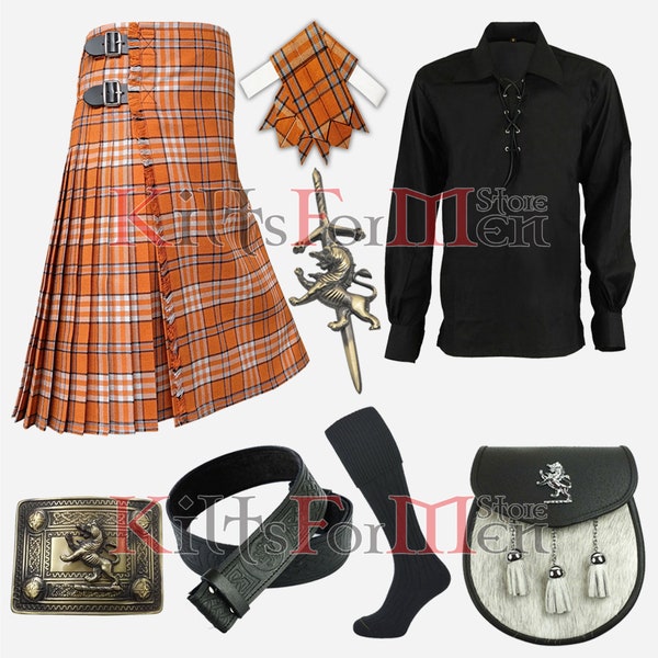 Scottish Wedding Kilt Package 400+ Tartan Available - Ghillie Shirt Kilt Set - 8 Piece Kilt Outfit