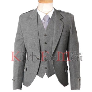 Veste kilt grise faite main avec gilet 5 boutons pour homme | Veste kilt écossaise à losanges pour homme | Disponible dans la poitrine 34&quot;-60&quot;
