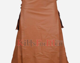 Kilt de couro marrom feito à mão para homens | Kilt de couro bege masculino ativo - feito sob medida