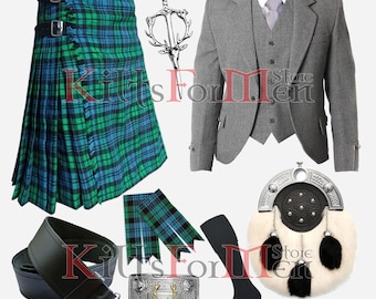 Completo kilt con giacca scozzese grigia Argyle 400+ tartan disponibili - Completo kilt Argyle tradizionale fatto a mano - Completo kilt da 8 pezzi