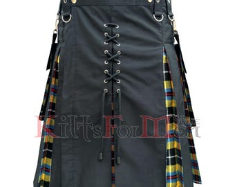 Handgemaakte doos geplooide hybride utility-kilt met 400+ tartans | Traditionele veterkilt voor heren - op bestelling gemaakt - verkrijgbaar in 16 kleuren
