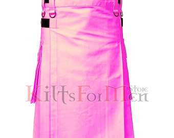 Handgemaakte roze zware katoenen hybride utility-kilt | Roze kilt voor heren - op bestelling gemaakt - verkrijgbaar in 16 kleuren