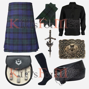 Handmade Wedding Kilt Outfit 400+ Tartan Available - Scottish Jacobite Shirt Kilt Set - 8 Piece Kilt Outfit