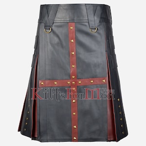 Handmade Black and Brown Leather Kilt for Men | Gothic Kilt - Made to Measure