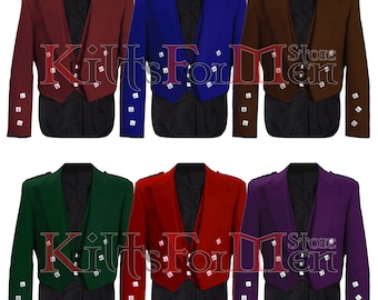 Scottish Men Prince Charlie Kilt Jacket with 3 Button Vest - Available in 6 Colors | Handmade Wedding Kilt Jacket | Chest 34" to 60"