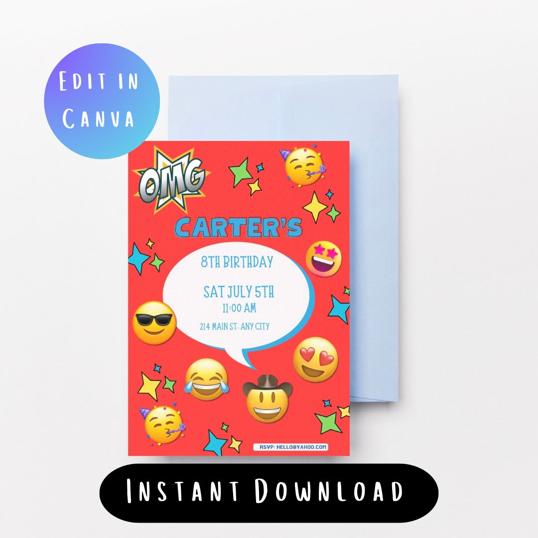 Emoji Birthday Party Invitation in Red Printable Editable Birthday ...