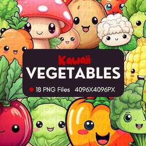 Cartoon Vegetables Clipart | 18 Different Graphics | Digital Cartoon 18 PNG Bundle | Cute Cartoon Vegetables Graphics | Instant Download |