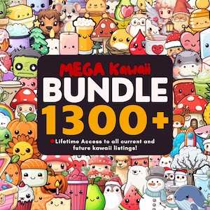 Paquete Mega Kawaii / Más de 1300 gráficos diferentes / Paquete PNG Kawaii digital / Lindos gráficos de imágenes prediseñadas Kawaii / Descarga instantánea / Uso comercial