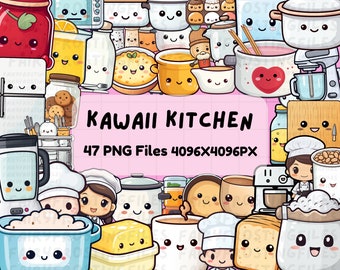 47 Kawaii Clipart Kitchen | 47 Different Graphics | Digital Kawaii PNG Bundle | Cute Kawaii Kitchen Graphics | Instant Download | PNG |