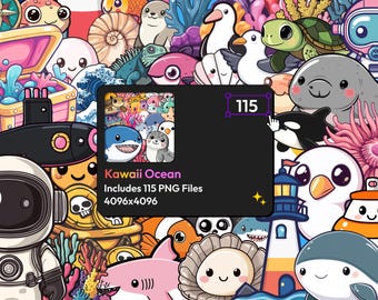 Kawaii Sea Creatures Clipart: 115 PNG Graphics (Commercial Use)