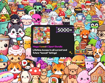 Plus de 5 000 méga-ensembles de cliparts kawaii et mignons - Animaux, nourriture, fêtes et plus | PNG haute résolution, usage commercial