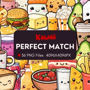 Combinación perfecta de Kawaii / 36 gráficos diferentes / Paquete de parejas de comida digital / Mejores amigos kawaii adorables / Gráficos prediseñados / Descarga instantánea