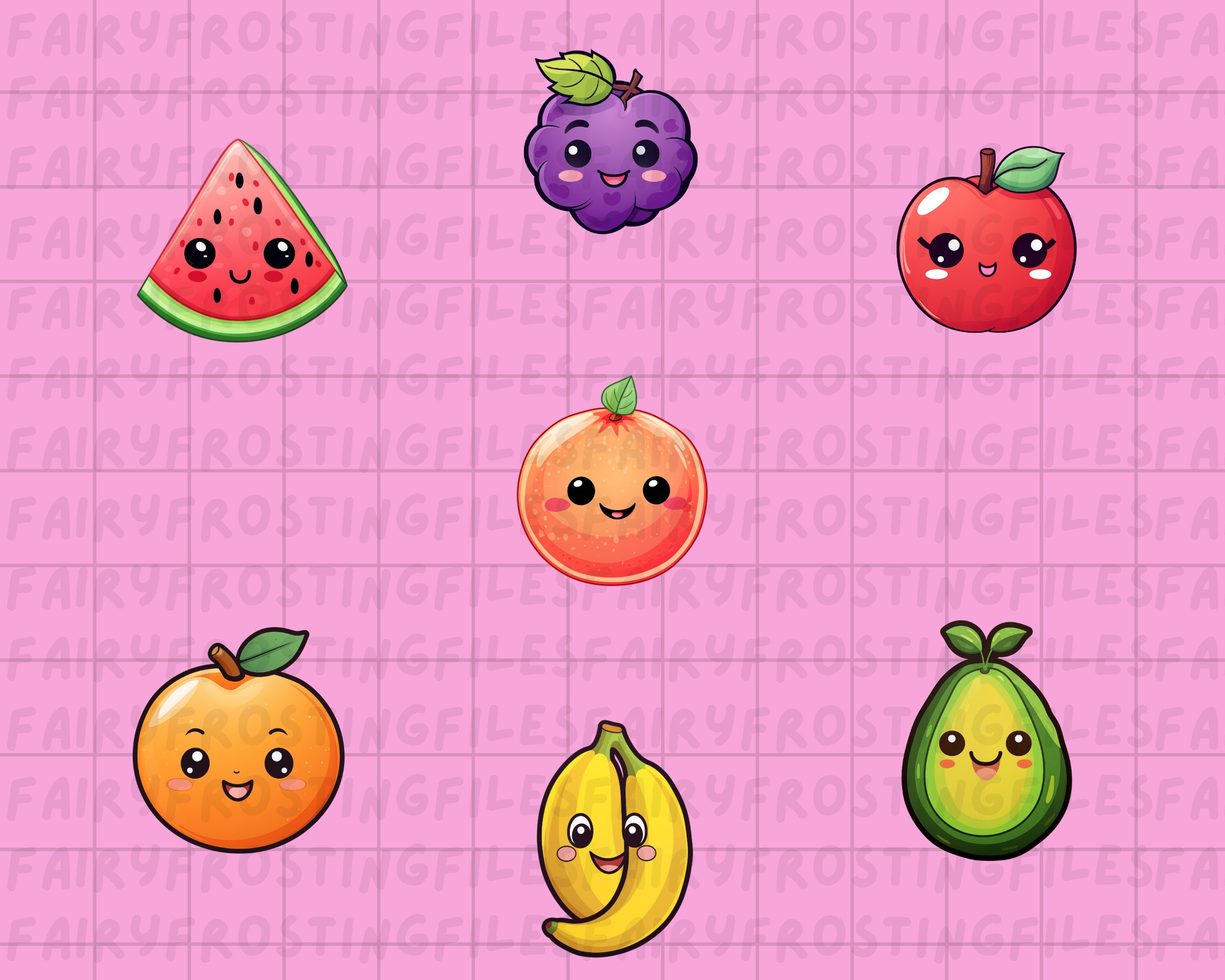 Cute Kawaii Fruits Clipart 20 Kawaii Sticker Bundle PNG Kawaii Fruits ...