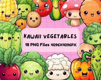 Cartoon Vegetables Clipart | 18 Different Graphics | Digital Cartoon 18 PNG Bundle | Cute Cartoon Vegetables Graphics | Instant Download |