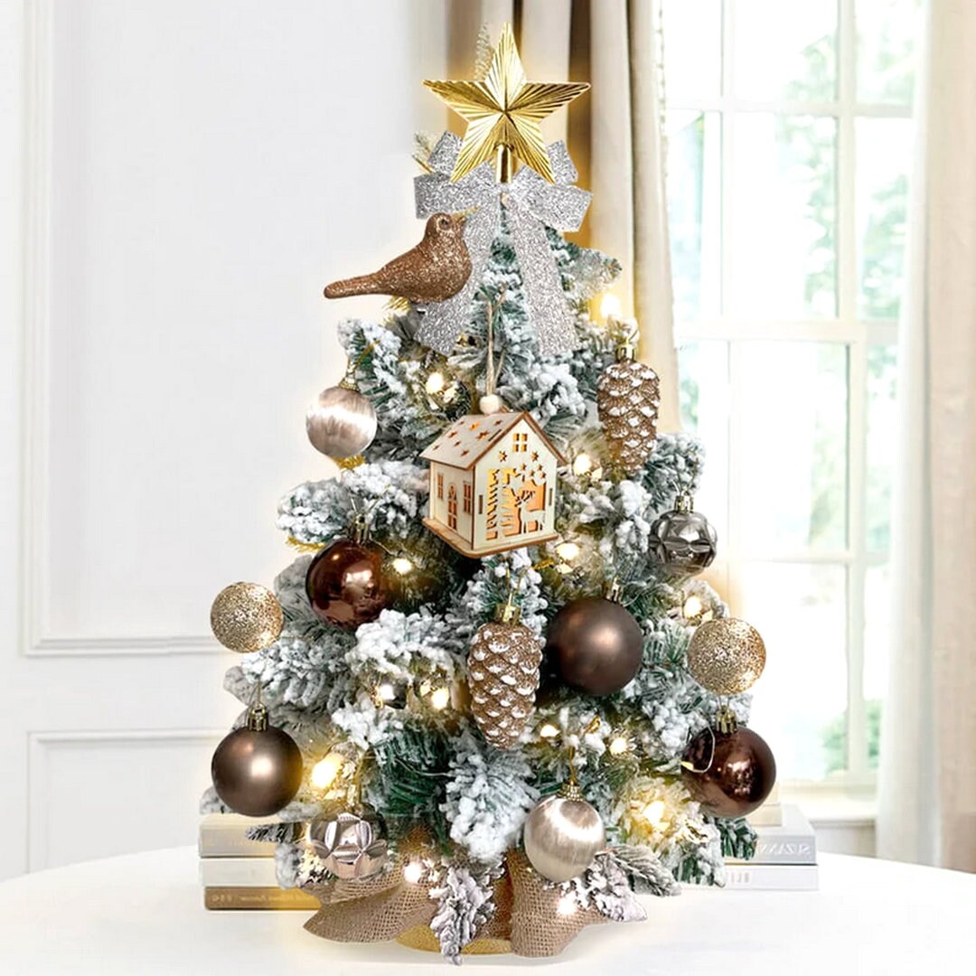 Mini White Christmas Tree With Light and Flocked Snow 2 Feet Etsy