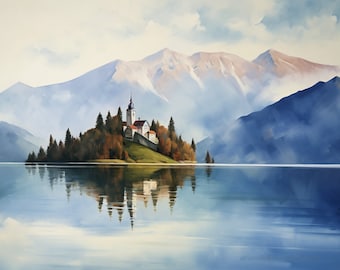 Landscape Wall Art Living Room Modern Artwork Prints Framed on Canvas Painting Bedroom Wall Decor Entryway Wallart Staircase - Lake Bled