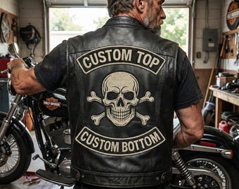 Aangepast leren vest heren: gepersonaliseerd koeienleer westernvest, handgemaakt bikervest, vest met aangepaste naam/logo, HD-gilet, kerstcadeau voor hem