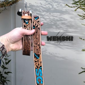 Cinturón de cuero unisex personalizado hecho a mano con diseño floral occidental, hebilla de latón de estilo vintage resistente, regalo de Año Nuevo para él, cinturón de vaquero