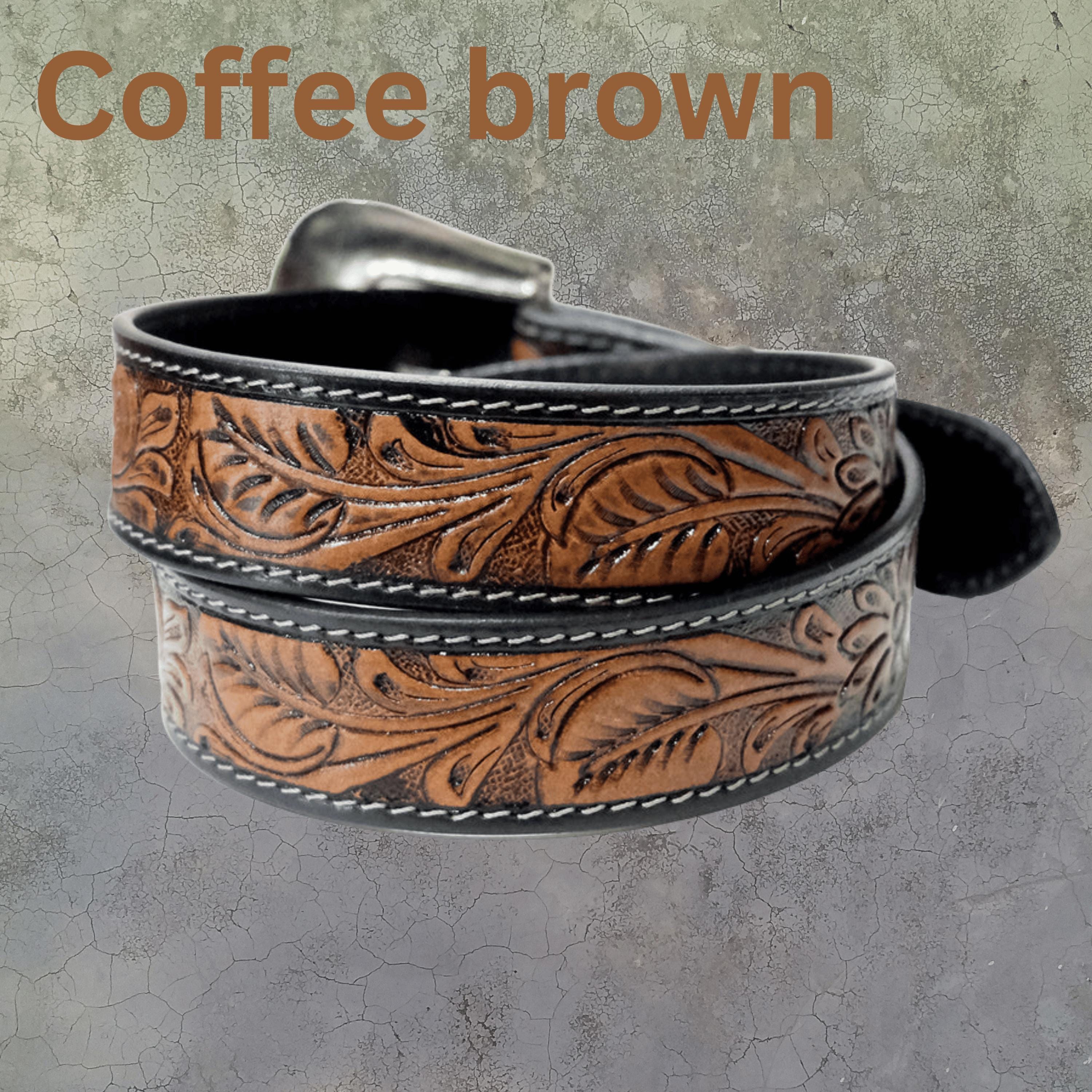 Floral Design Hand Tooled Personalized Leather Western Belt 
