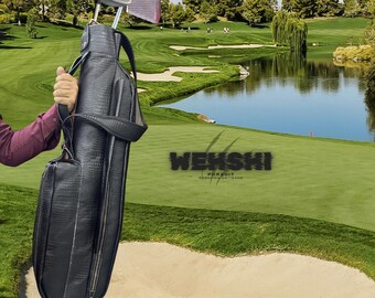 Borsa da golf di lusso in pelle goffrata coccodrillo da 34''-3 tasche, cerniera in ottone, scomparto per mazze, manici per spalla e trasporto, regalo di Natale