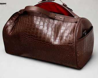 Crocodile Embossed Leather Duffel Bag, Travel Duffle Bag, Weekender bag, Luggage Bag, Gym Bag, Cabin Bag, Best Gift for Boyfriend.