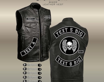 Chaleco de cuero personalizado para club de motociclistas – Chaleco de motociclista con parches
