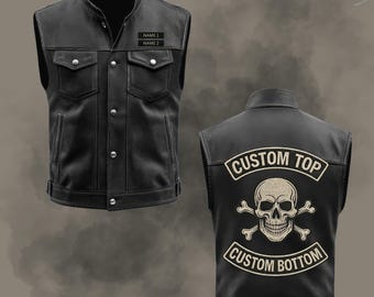 Maßgefertigte Bikerweste aus Rindsleder – Personalisierte Motorradclubweste, Halloween-Geschenk.
