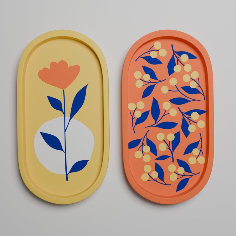 Floral Tray, Cement Tray, Decorative Tray, Ottoman Tray, Oval Trays