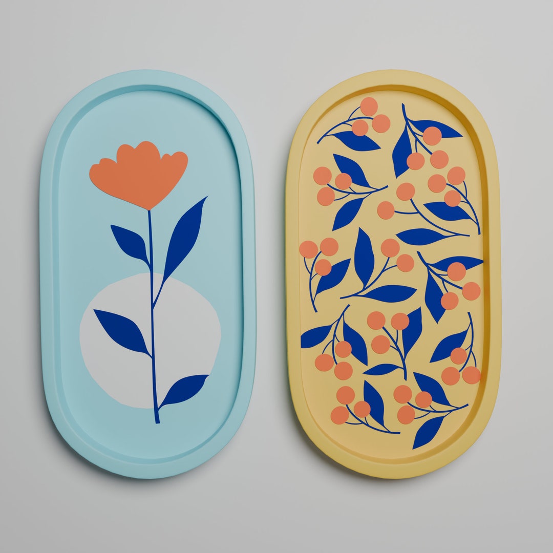 Floral Tray, Cement Tray, Decorative Tray, Ottoman Tray, Oval Trays