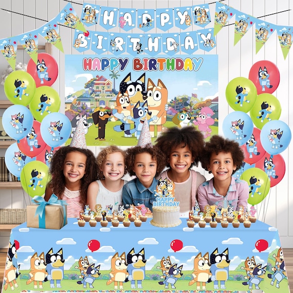 Bluey Birthday Decorations, Party Decorations, Party Supplies, Balloons, Banner, Backdrop, Tablecloth, Cake Decoration, Cupcake Toppers
