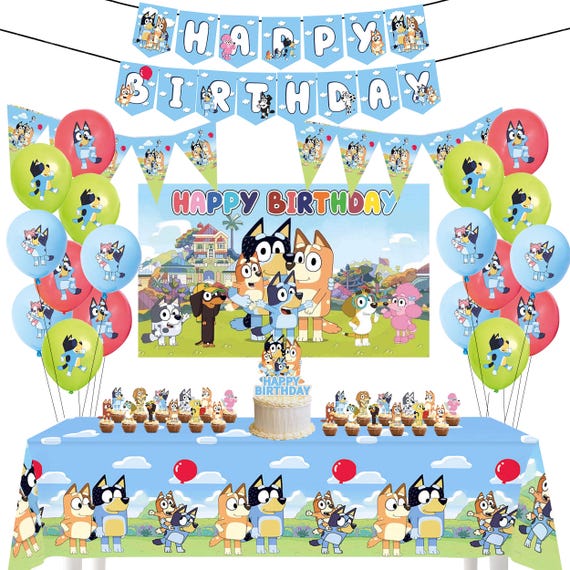 Bluey Birthday Decorations, Party Decorations, Party Supplies, Balloons, Banner, Backdrop, Tablecloth, Cake Decoration, Cupcake Toppers