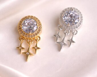 Zirconia Spacer Focal Suncatcher Charm, Amazing Bling, 18K Plated, Gold, Silver, Clear CZ, Bracelet Charm, Connector Charm, 12mm