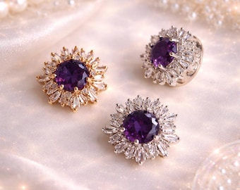 Zirconia Purple Spacer Focal Charm, Round, Amazing Bling, 18K Plated, Gold, Silver, Purple, Bracelet Charm, Connector Charm, 16mm